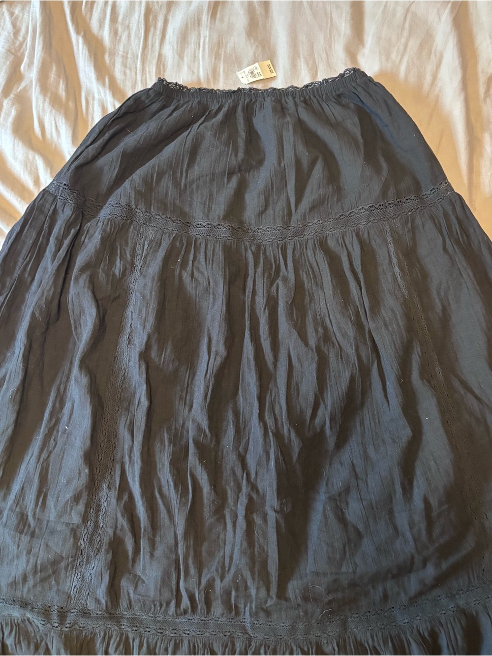 aerie Black Tiered Cotton Maxi Skirt